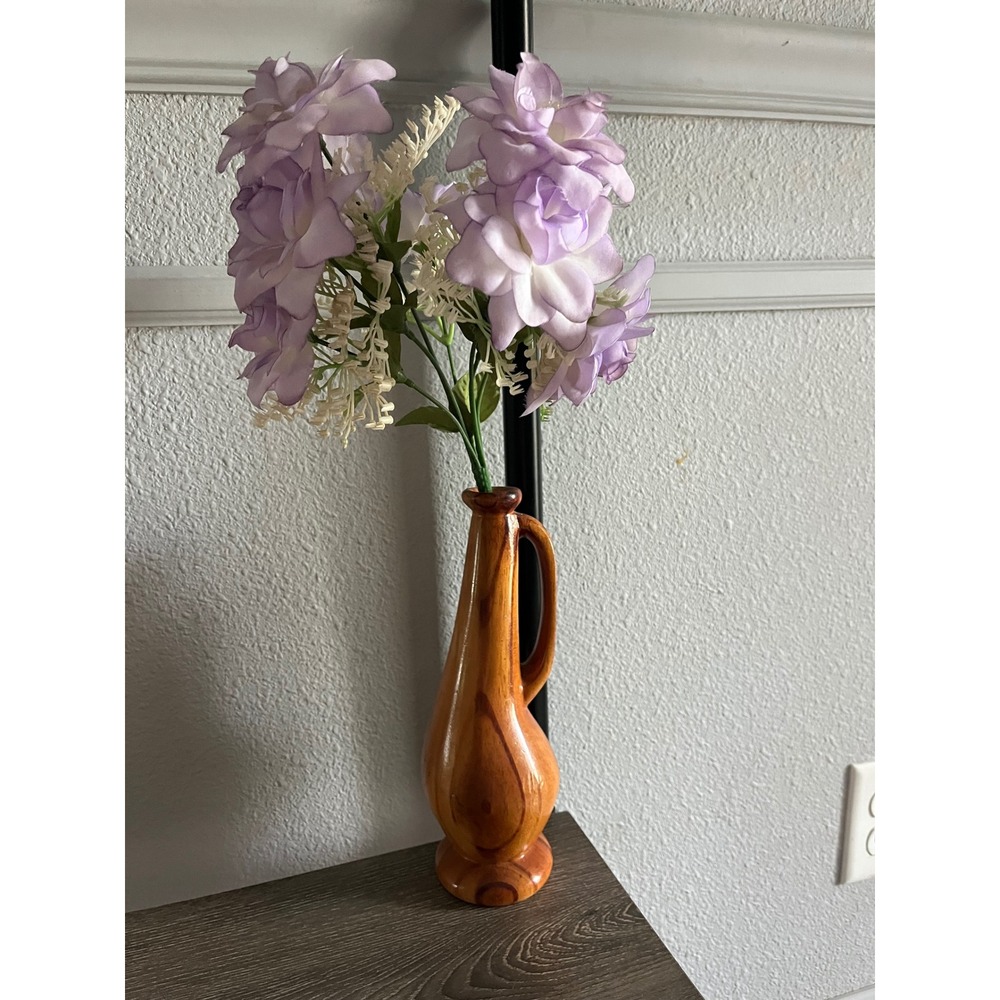 Vintage Hand Carved Wooden Bud Vase with Handle Mid Century Modern‎ Boho Decor